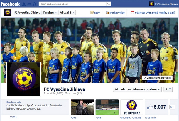 Profil FC Vysoina na Facebooku pekonal 5.000 ptel